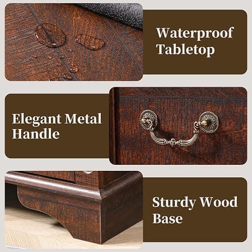3 Pieces Farmhouse Dresser Nightstand Sets Chest of Drawers for Bedroom | 7-Drawer 55" W Dresser & 3-Drawer Nightstand Sets Rustic Wood Bedroom Furniture Set for Home Hallway Dark Brown thumbnail 7