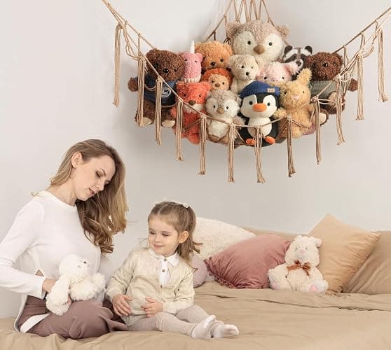 Stuffed Animal Storage Hammock or Net Corner - Large Toy Hammock Net for Stuffed Animals Room Decor - Cute Stuff Animal Organizer Plush Holder - Kids Baby Nursery Essentials Wall Bedroom Home Decor thumbnail 4