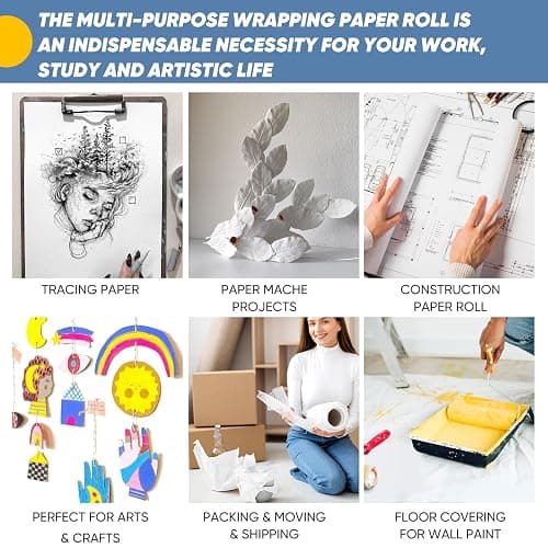 White Wrapping Paper Craft Paper Kraft Paper Roll 15" x 450", Bulletin Board Paper, Arts & Crafts, Gift Wrapping Packing Painting Drawing Paint Easel Poster Chart Decorative Paper, Kids Art Supplies thumbnail 5
