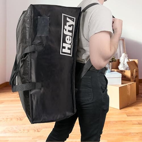 Hefty Moving Bag – Extra Large Double Zipper Backpack – Heavy Duty, Water Resistant, Foldable, Reusable Packing & Storage Tote with Shoulder Straps for Garage and Basement Organization – 2 Pack thumbnail 2