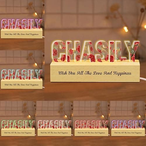Ozinna Personalized Dry Flower Name Night Light Lamp, Custom Dried Light with Name Light-Up Letters, Mothers Day GigiGift Christmas Birthday Gifts for Women, Wives, and Mothers (Flower 10) thumbnail 2