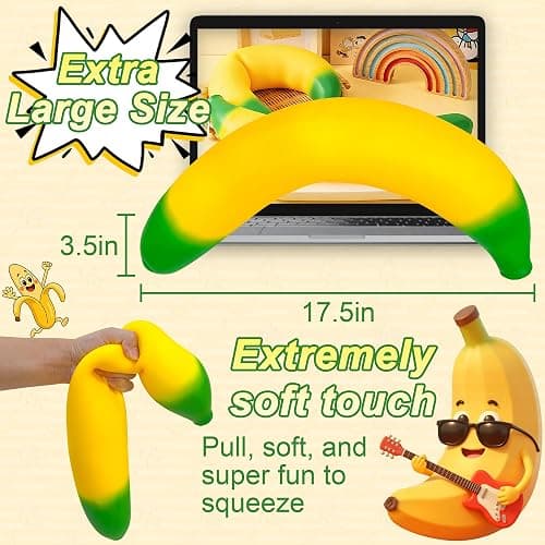 Banana Squishy Giant, Large Slow Rising Banana Fidget Toys | Soft Stress Relief Anxiety Sensory Toys for Adults, Realistic Fruit Shape Squeeze Toys, Birthday Party Favors thumbnail 2