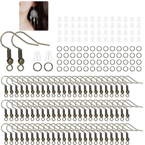 600Pcs Hypoallergenic Earring Hooks, Antique Bronze Earring Making Kit, Supplies with Earring Backs and Jump Rings for Jewelry Making (Bronze) - Image 1