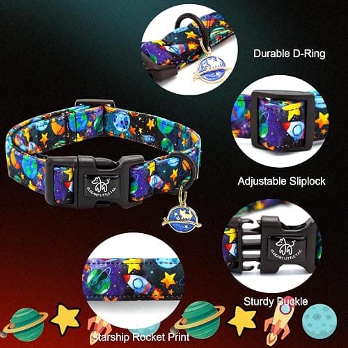 Elegant little tail Dog Collar-Cute Pet Dog Collar Blue Star Rocket Print Cotton Soft Girl Puppy Adjustable Pet Collars for Small Medium Large Dogs thumbnail 2