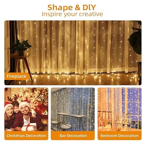 Jsdoin Lichtervorhang,3.6x3m 360leds Lichterketten Vorhang Lichterkettenvorhang 8 Modi mit Timer für Lichterkette Fenster Innen Außen Deko,Weihnachten Party, Zimmer, Schlafzimmer, Hochzeit (Warmweiß) thumbnail 6