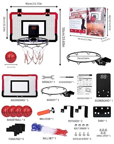 Basketball Hoop Indoor Mini for Door with Automatic Scoring and 4 Basketballs for Kids and Adults thumbnail 8
