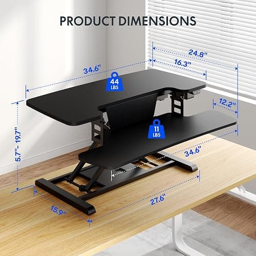 FLEXISPOT 35 inch Electric Standing Desk Converter, Motorized Stand up Desk Riser, Monitor and Laptop Workstation with Wide Keyboard Tray, Black thumbnail 3