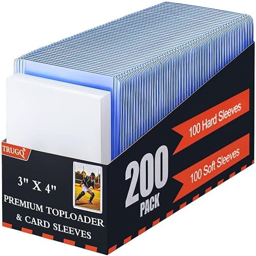 TRUGQ 200 Card Sleeves Toploads for Cards,3" x 4" Baseball Card Protectors,Premium Standard Size Trading Hard Plastic Card Holder for Sports Football Cards(100 Hard Protectors +100 Soft Sleeves) - Image 1