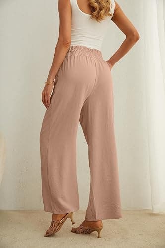 IWOLLENCE Women High Waist Palazzo Pants, Adjustable Knot Ankle Wide Leg Trousers Pockets Beach Vacation Lounge Office thumbnail 7