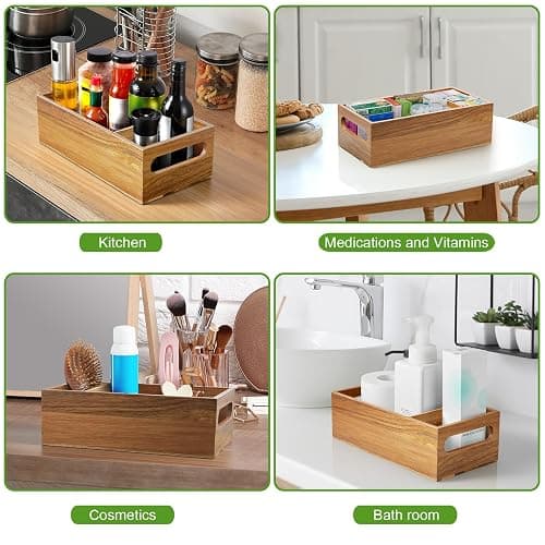 DRASTAR Pantry Organization and Storage Bins, Seasoning Packet Organizer with Removable Dividers,Wooden Storage Caddy for Kitchen, Pantry, Cabinet, Countertop, Acacia thumbnail 4