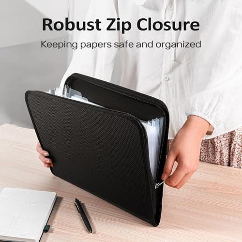 Sooez 7 Pockets Accordion File Organizer, Zipper Expanding File Folder, Heavy Duty Folder Organizer, Sleek Letter Size Accordion Folder, Portable Expandable File Folder, 14 x 11.2 Inch, Black thumbnail 4