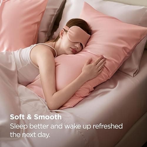 Bedsure King Size Satin Pillowcase Set of 2 - Peach Pink Silky Pillow Cases for Hair and Skin with Envelope Closure, Similar to Silk Pillow Cases, Gifts for Women Men, 20x36 Inches, 2pcs thumbnail 4
