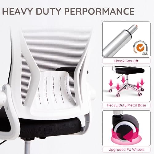 Livinia Ergonomic Mesh Office Desk Chair with Lumbar Support, Head Rest, Flip-up Armrests, Wheel Casters, Adjustable Tilt and Height Swivel Computer Chair for Home Office (White) - White thumbnail 4