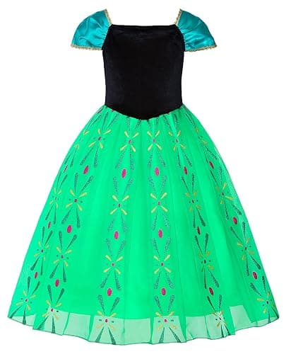 ReliParty Girls Princess Costume Dress up Green, with Accessories,150 thumbnail 2