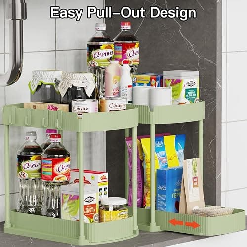 Ukeetap 2 Pack Multi-Purpose Pull-Out Storage Organizers, Under Sink Organizers and Storage for Bathroom & Kitchen, Under Cabinet Organizers and storage, 12.8 Inch, Green thumbnail 4