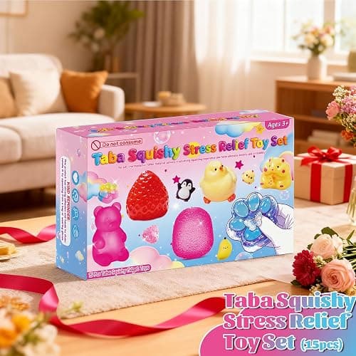 15Pcs Taba Squishies Kit, Squishies Fidget Toys, Including Strawberry, Cat Paw, Hamster Toy, Stress Relief Toys Party Favors for Kids 4-8 8-12, Sensory Toys Birthday Easter Gifts thumbnail 2