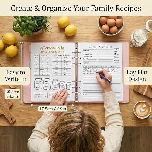 IdeaMarlle Recipe Book to Write in Your Own Recipes, Recipe Binder Hold 160 Recipes, Leather Cover Recipe Cookbook with Divider Tabs,Gifts for Mom Daughter (Pink) thumbnail 5