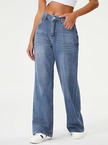 HDLTE Women Wide Leg Jeans High Waist Baggy Jean Loose Boyfriend Jeans Denim Pants Y2K thumbnail 3