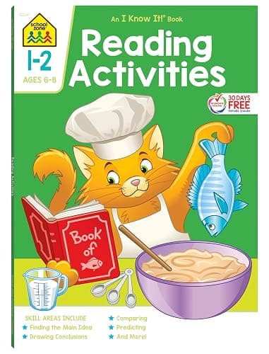 School Zone Reading Activities 1-2 Workbook: 64 Pages, 1st Grade, 2nd Grade, Comprehension, Comparing, Contrasting, Evaluating, Ages 6 to 8 (I Know It! Book Series) - Image 1