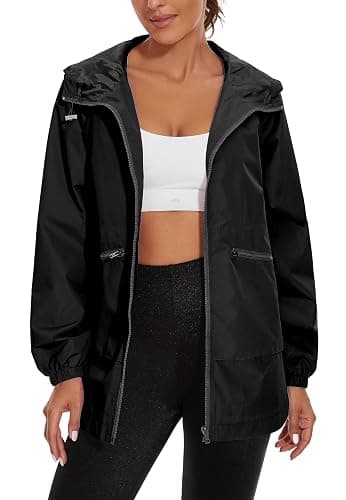 PESION Womens Waterproof Raincoat Lightweight Rain Jacket Trench Coat Hooded Windbreaker With Pockets for Outdoor thumbnail 2