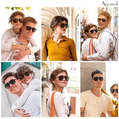 Appassal Retro Polarized Aviator Sunglasses Womens Men Vintage Double Bridge Square Sun Glasses AP3606 thumbnail 3