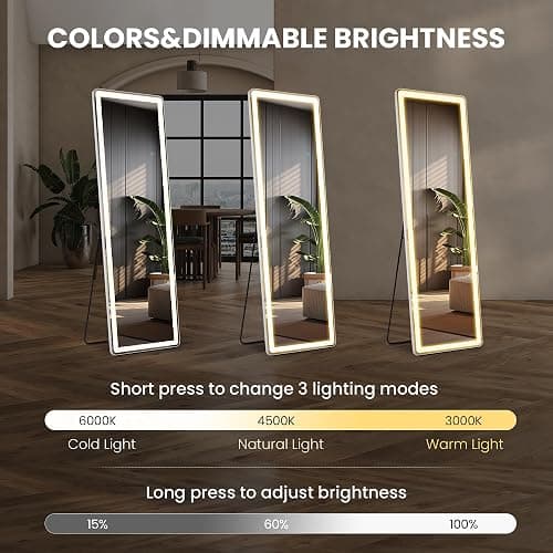 NEWBULIG Full Length Mirror, Full Body Floor Mirror with Aluminum Alloy Thin Frame, Wall or Standing Mirror for Bedroom, Living Room, Dressing Room thumbnail 3