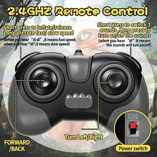 TOPMVP 2.4GHZ Remote Control Inflatable Dinosaur Toy for Kids,Electric Toy Dinosaur with Sound & 360°Rotation,Walking Rechargeable Outdoor Toys for Boys Kids Age 6+ Birthday Gift thumbnail 6