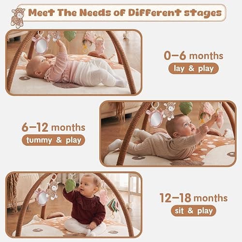 2PM SPORTS Baby Play Gym Tummy Time Play Mat with 5 Detachable Toys – Deer Theme, Machine Washable Baby Playmat for Sensory Development, Activity Mat for Newborn Infant 0-6 6-12 Months, Baby Gift thumbnail 5