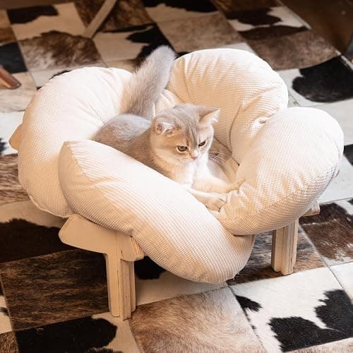 CHEERHOME PETS Elevated Cat Bed Wooden with Cushion Fluffy Pet Couch Sofa for Indoor Cats Raised Kitty Lounge Chair Suitable for Puppy, Cat Furniture(White) thumbnail 6