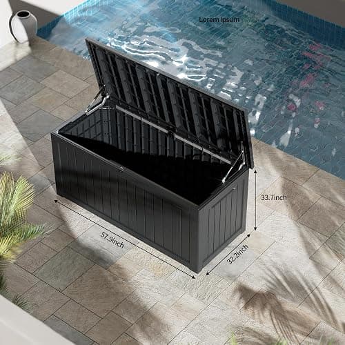 TARKARI 270 Gallon Lockable Resin Deck Box, Waterproof & UV-Resistant Outdoor Storage Box for Outdoor Cushion Storage, Garden Tools & Pool Accessories Storage, Black thumbnail 3