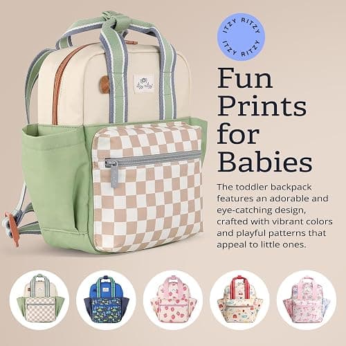 Itzy Ritzy Toddler Backpack - Daycare Bag - Features Adjustable Shoulder Straps, 2 Side Pockets & Spacious Interior with Wipeable Fabric Lining & Name Label, Checkerboard Backpack - Checkerboard - Small thumbnail 8