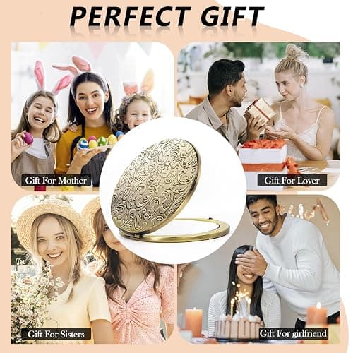 EYIWEITING Oval Mini Portable Metal Folding Mirror, Beautiful and Elegant, Sturdy and Durable, 1X/2X Magnifier. (Oval Pattern Bronze) thumbnail 6