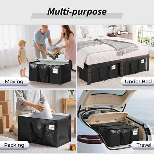 ukeetap 8 Pack Extra Large Clothes Storage Bins with Lids,Black | Storage Bags with Reinforced Handles & Heavy-Duty Zippers, Moving Bags Boxes Totes for Clothes Packing, Dorms, College thumbnail 6
