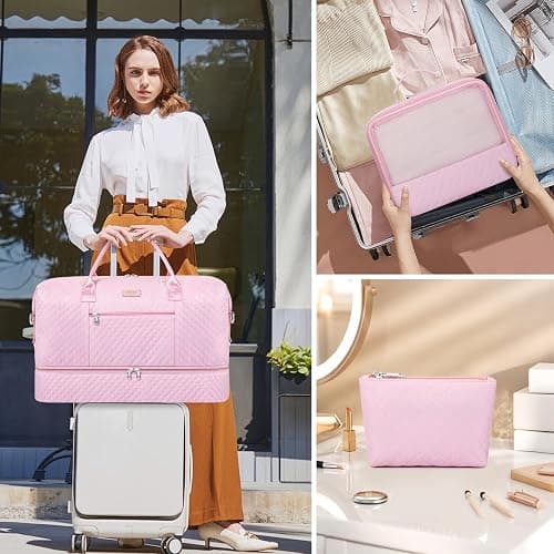ITIEZY Weekender Bag for Women 21.5" Travel Duffel Large Carry On Bag 3PCS | Nylon Duffel Bag with Waterproof Shoe Compartment, Crossbody Bag and Toiletry Bag, Travel Weekend Hospital Overnight Gym Bag thumbnail 2