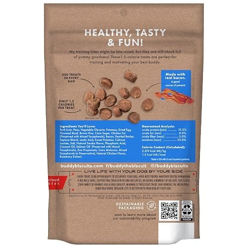 Buddy Biscuits Trainers 10 Oz. Pouch of Training Bites Soft & Chewy Dog Treats Made with Bacon Flavor thumbnail 2