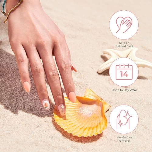 KISS | The Summer I Turned Pretty French Tip Press On Nails, ‘Sunlit Days’, Medium Coffin, Includes Pink Gel Nail Glue (2g), Mini Nail File, Cuticle Stick, & 28 Fake Nails - Sunlit Days - Glue on thumbnail 3