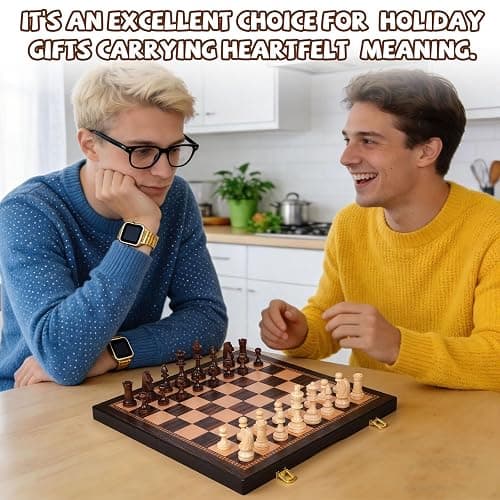 15 Inch Magnetic Chess Set with Wooden Folding Board, Staunton Chess Pieces, 2 Extra Queens Included, Portable Travel Chess Set, Classic Strategy Board Game for Kids & Adults (Ebony) thumbnail 2