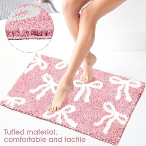 Tinideya Pink Bow Bathroom Rug 20x32 Inch Coquette Bath Mat Non Slip Absorbent Microfiber Floor Mat Machine Washable Cute Bow Rug for College Dorm Vanity Bedroom Bathroom Decor thumbnail 3
