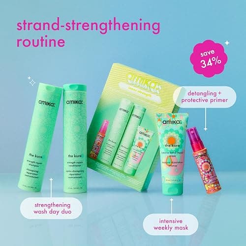 amika inner strength repair routine set | gift set for dry, damaged hair from bleach, color, chemical, or heat use thumbnail 2