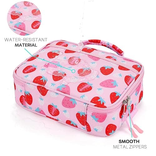 mibasies Kids Lunch Box for Girls Toddler, Insulated and Reusable Lunch Bag for School, Assorted Strawberry - Pink thumbnail 4
