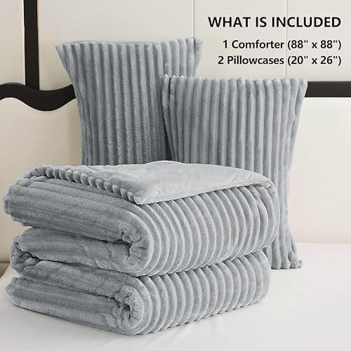 CozyLux Fluffy Queen Comforter Set - Super Soft & Warm Grey Comforter Queen Size, Winter Fleece Bedding Set, 3 Pieces Plush Fuzzy Bed Set (1 Shaggy Comforter, 2 Pillowcases) thumbnail 6