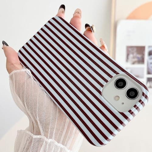 HYUEKOKO Striped Phone Case for iPhone 11, Fashion Retro Stripe Pattern Aesthetic Cover, Soft TPU Slim Shockproof Case for Girls Women-Blue and Coffee thumbnail 3