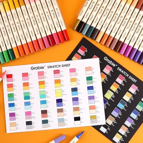 Grabie 72 Colors Acrylic Paint Markers, 36 Pack Dual Tip Soft Brush Acrylic Markers, Water-Based Paint Pens for Paper, Rock Painting, Wood, Canvas, Glass, Fabric, DIY Craft Art Supplies for All Ages thumbnail 3