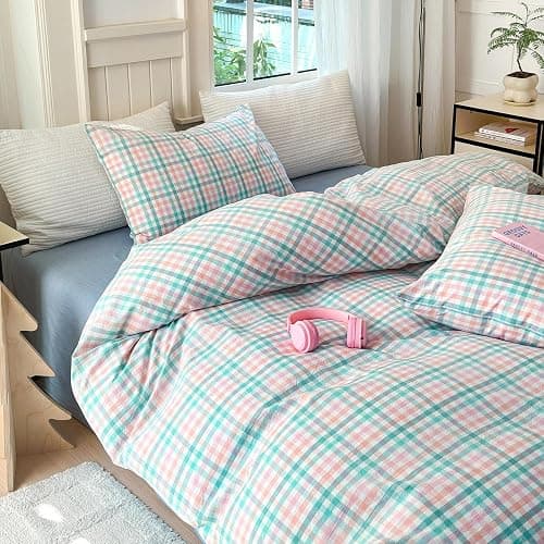 LifeTB Queen Comforter Set Multi-Colored Gingham Comforter Modern Style Checkered Pattern Comforter Set Colorful Grid Plaid Bedding Comforter Fluffy Soft Lightweight Grid Bedding Set Breathable thumbnail 8