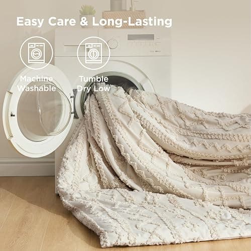 Bedsure Tufted Boho Comforter Set Queen Size - Beige Boho Bed Set, GentleSoft™ 3 Pieces Farmhouse-Style Embroidery Bedding, Gifts for Woman, Soft Jacquard Kids' Queen Comforter for All Seasons thumbnail 6
