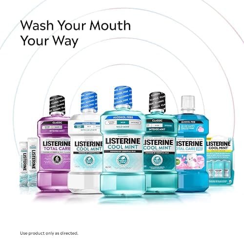 Listerine Mouthwash Cool Mint Antiseptic Treatment for Adults Kills 99.9% of Germs that Cause Bad Breath Plaque Gingivitis in a Daily Intense Mint Mouthwash, 2 Pack of 33.8 fl oz/1 L thumbnail 8