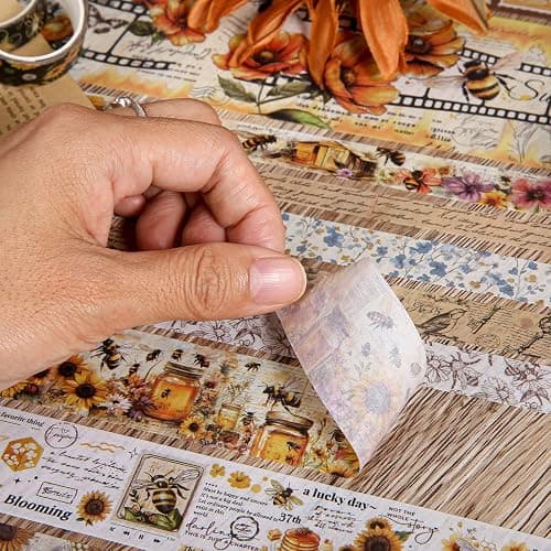 Washi Tape Set 20 Rolls - Vintage Bee Floral Butterfly Botanical Washi Tape Kit, Cute Retro Decorative Tapes for Scrapbooking Supplies,Junk Journal, Bullet Journaling, DIY Art Crafts, Gift Wrapping thumbnail 7