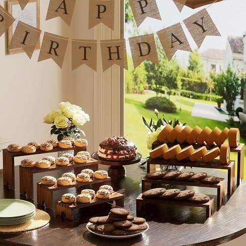 2 Set Wooden Tiered Risers Display Stands for Vendor Events,Stackable Wood Cupcake Display Stand,Farmhouse Decor Wood Dessert Table Display Set,Vendor Booth Display Items,Food Display Risers for Party thumbnail 4