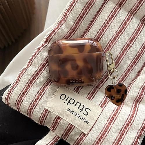 XQAGU for Airpods 3rd Generation Case with Cleaner Kit Tortoise Shell Cute Brown Leopard Cool Aesthetics Shockproof for Airpod Cover Love Keychain-Amber thumbnail 5
