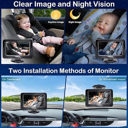 Baby Car Camera Ease Installation - Gift for Newborn Protect Baby's Eyes Color Image Clear Night Vision HD 1080P No-Sloshing Hide Lights 150° Wide View Angle for 3 Kids - LK12 thumbnail 5